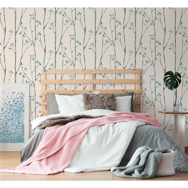 Brewster Ingrid 56.4-sq. ft. Blue Non-Woven Trees Unpasted Wallpaper