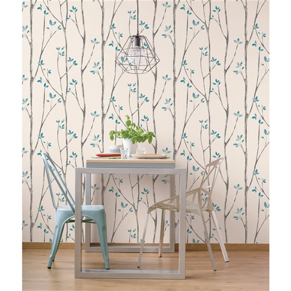 Brewster Ingrid 56.4-sq. ft. Blue Non-Woven Trees Unpasted Wallpaper