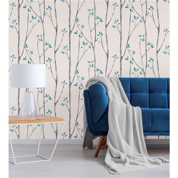 Brewster Ingrid 56.4-sq. ft. Blue Non-Woven Trees Unpasted Wallpaper