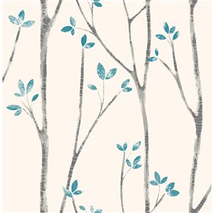 Brewster Ingrid 56.4-sq. ft. Blue Non-Woven Trees Unpasted Wallpaper