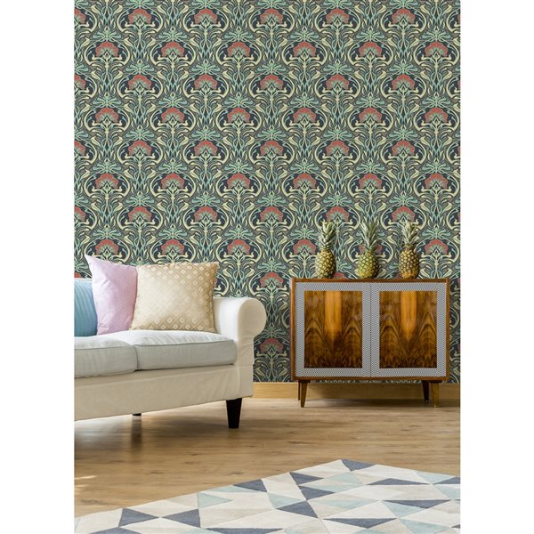 Crown Donovan 56.4-sq. ft. Green Paper Floral Unpasted Wallpaper