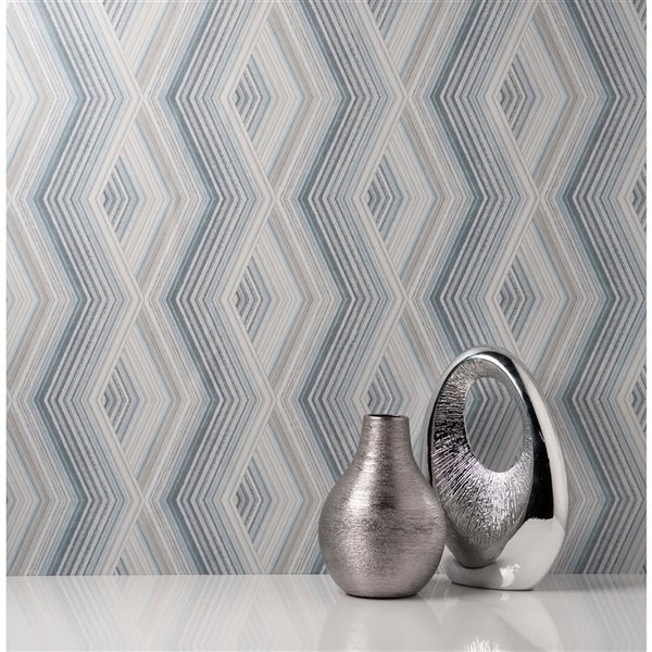 Crown Aura 56.4-sq. ft. Blue Paper Geometric Unpasted Wallpaper