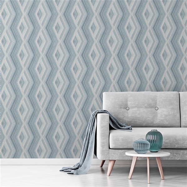 Crown Aura 56.4-sq. ft. Blue Paper Geometric Unpasted Wallpaper