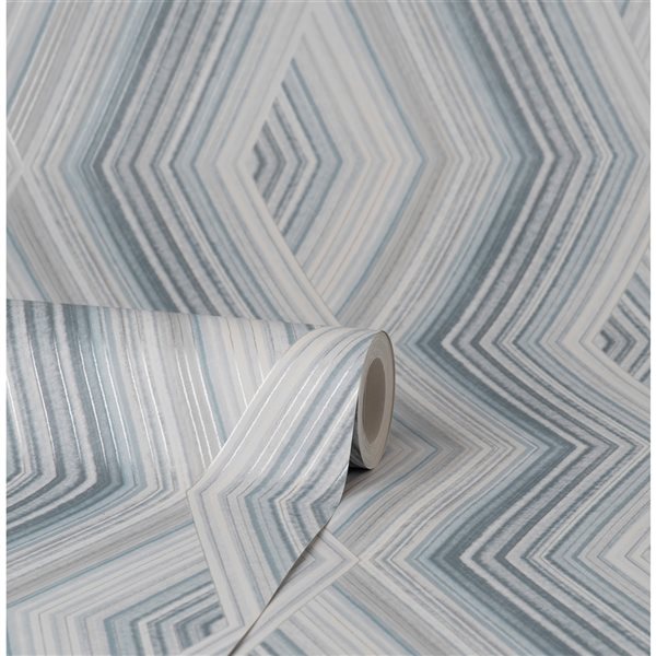 Crown Aura 56.4-sq. ft. Blue Paper Geometric Unpasted Wallpaper