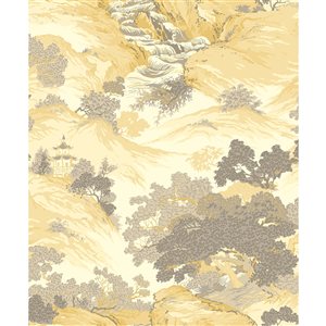 Crown Ordos 56.4-sq. ft. Yellow Paper Toile Unpasted Wallpaper