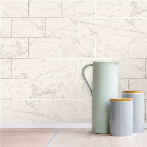 Crown Mirren 56.4-sq. ft. Off-White Paper Marble Subway Tile Unpasted Wallpaper