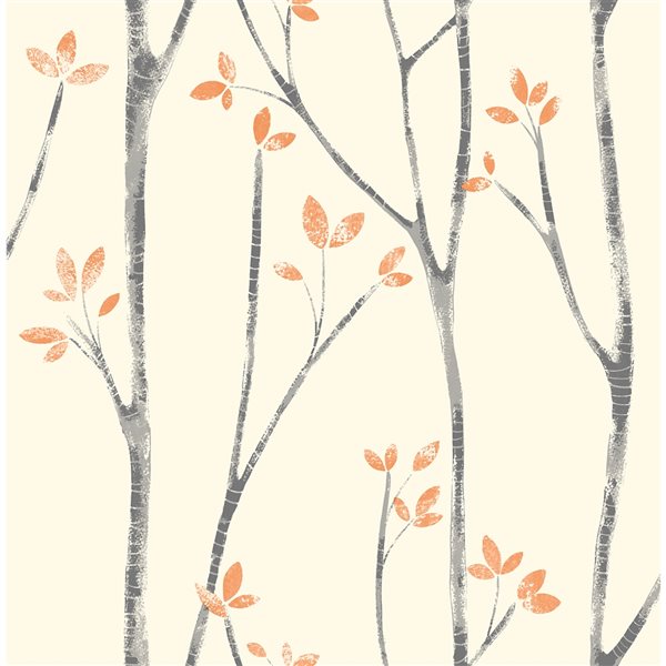 Papier peint orange non tissé et non encollé Ingrid par Brewster à motif d'arbres de 56,4 pi²