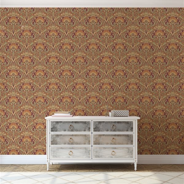 Crown Donovan 56.4-sq. ft. Orange Paper Floral Unpasted Wallpaper