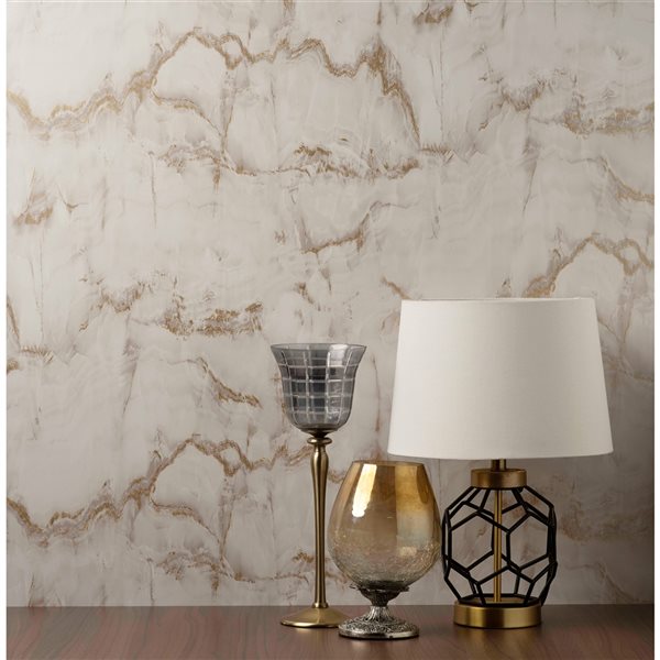 Crown Aura 56.4-sq. ft. Gold Paper Marble Unpasted Wallpaper