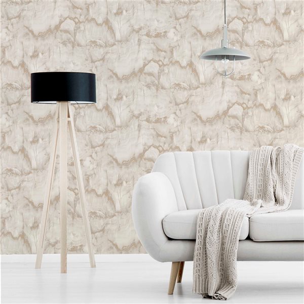 Crown Aura 56.4-sq. ft. Gold Paper Marble Unpasted Wallpaper