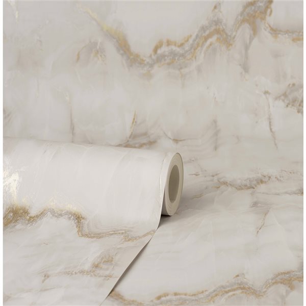 Crown Aura 56.4-sq. ft. Gold Paper Marble Unpasted Wallpaper