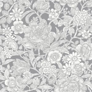 Crown Hedgerow 56.4-sq. ft. Grey Paper Floral Unpasted Wallpaper