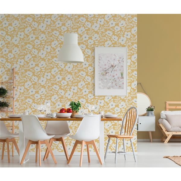 Brewster Bergman 56.4-sq. ft. Mustard Yellow Non-Woven Floral Unpasted Wallpaper