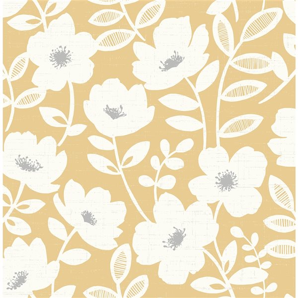 Brewster Bergman 56.4-sq. ft. Mustard Yellow Non-Woven Floral Unpasted Wallpaper