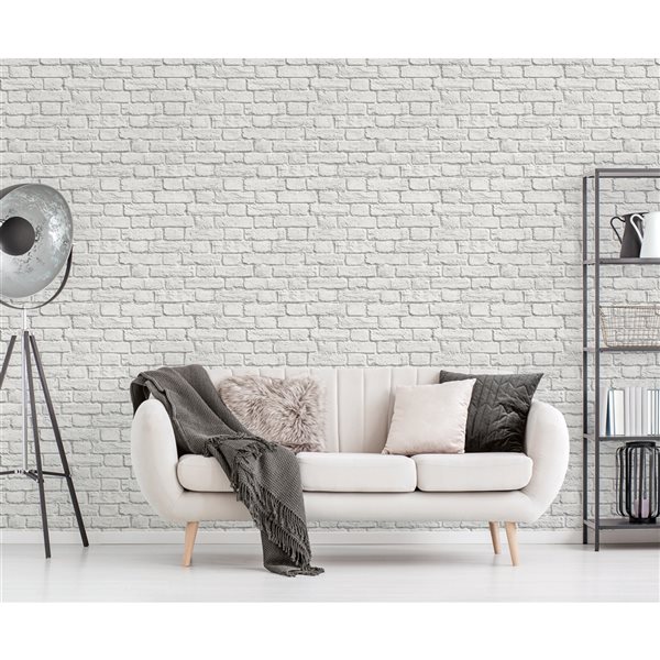 Brewster Cologne 56.4-sq. ft. White Non-Woven Brick Unpasted Wallpaper