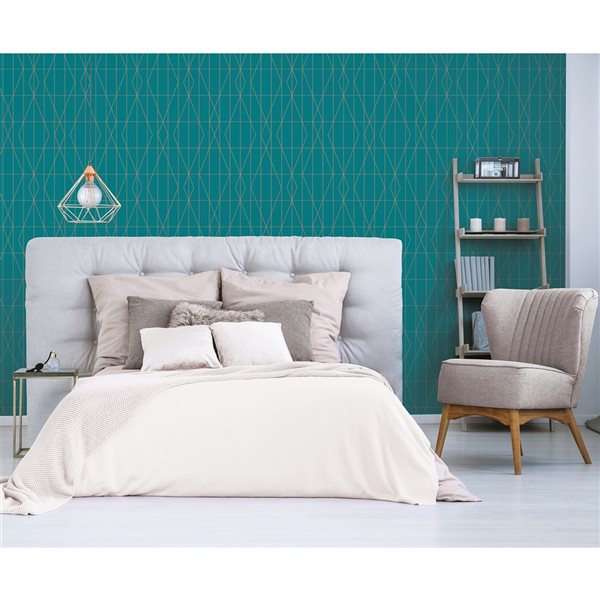 Brewster LeVeque 56.4-sq. ft. Teal Non-Woven Geometric Unpasted Wallpaper