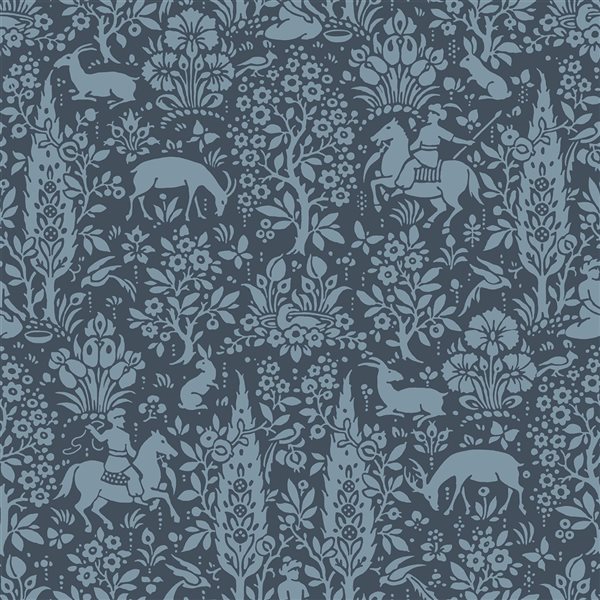 Crown Sherwood 56.4-sq. ft. Dark Blue Paper Woodland Unpasted Wallpaper