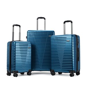 Ensemble de 3 valises à coque rigide Bora Bora en polycarbonate bleu par Homerun, 48,5 x 30,5 x 74 cm