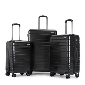Ensemble de 3 valises à coque rigide Ibiza en polycarbonate noir par Homerun, 48,5 x 30,5 x 74 cm