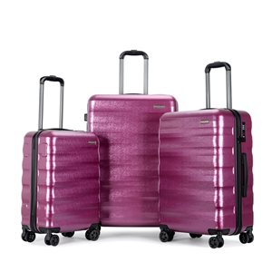 Ensemble de 3 valises à coque rigide Tahiti en polycarbonate fushia par Homerun, 48,5 x 30,5 x 74 cm