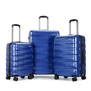 Ensemble de 3 valises à coque rigide Tahiti en polycarbonate bleu par Homerun, 48,5 x 30,5 x 74 cm
