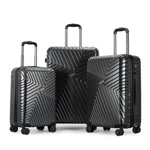 Ensemble de 3 valises à coque rigide Santorini en polycarbonate noir par Homerun, 48,5 x 30,5 x 74 cm
