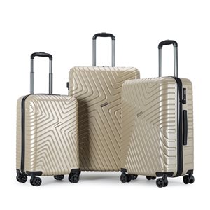 Ensemble de 3 valises à coque rigide Santorini en polycarbonate champagne par Homerun, 48,5 x 30,5 x 74 cm