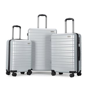 Ensemble de 3 valises à coque rigide Ibiza en polycarbonate argent par Homerun, 48,5 x 30,5 x 74 cm