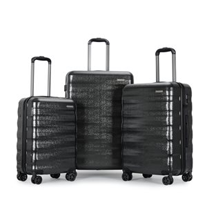Ensemble de 3 valises à coque rigide Tahiti en polycarbonate noir par Homerun, 48,5 x 30,5 x 74 cm