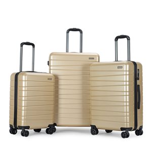 Ensemble de 3 valises à coque rigide Ibiza en polycarbonate champagne par Homerun, 48,5 x 30,5 x 74 cm