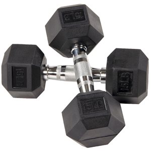 BalanceFrom 15-lbs Black Fixed-Weight Rubber Hex Dumbbells - Set of 2