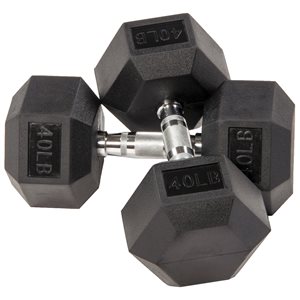 BalanceFrom 40-lbs Black Fixed-Weight Rubber Hex Dumbbells - Set of 2