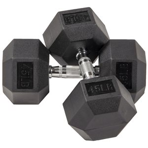 BalanceFrom 45-lbs Black Fixed-Weight Rubber Hex Dumbbells - Set of 2