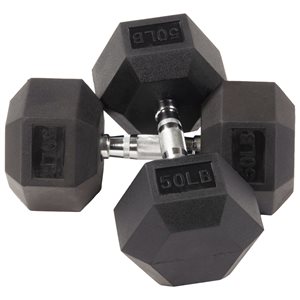BalanceFrom 50-lbs Black Fixed-Weight Rubber Hex Dumbbells - Set of 2