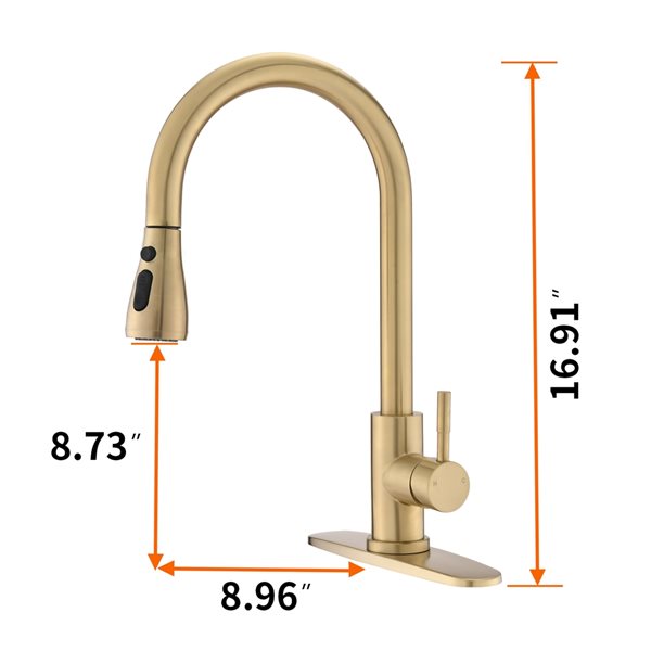 Dornberg Brushed Gold 1-Handle Deck Mount Pull-down Commercial/Residential Kitchen Faucet (Deck Plate Included)