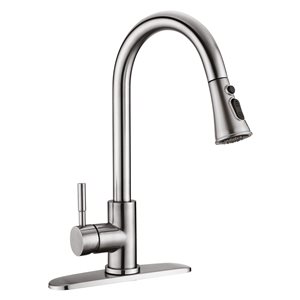 Dornberg Brushed Nickel 1-Handle Deck Mount Pull-down Commercial/Residential Kitchen Faucet (Deck Plate Included)