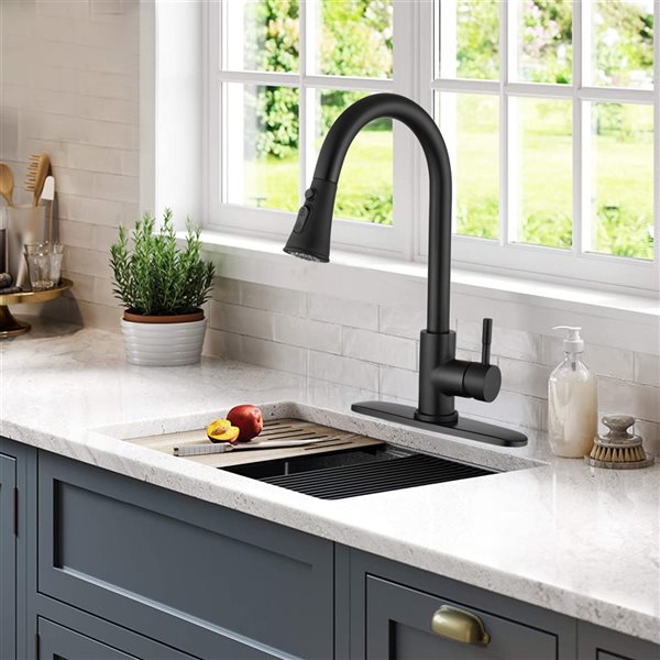 Dornberg Matte Black 1-Handle Deck Mount Pull-down Commercial/Residential Kitchen Faucet (Deck Plate Included)