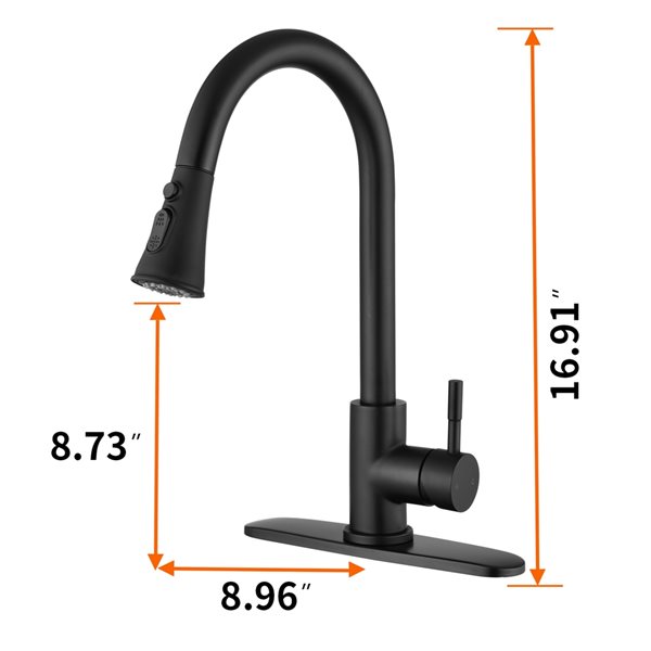 Dornberg Matte Black 1-Handle Deck Mount Pull-down Commercial/Residential Kitchen Faucet (Deck Plate Included)