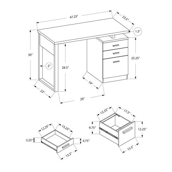 Bureau d'ordinateur moderne noir de 48 po par Monarch Specialties