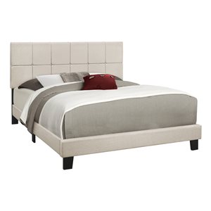 Monarch Specialties Beige Linen Queen Upholstered Bed