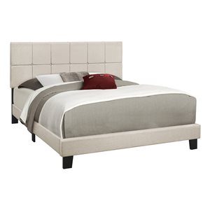 Grand lit avec tête de lit rembourrée par Monarch Specialties, beige