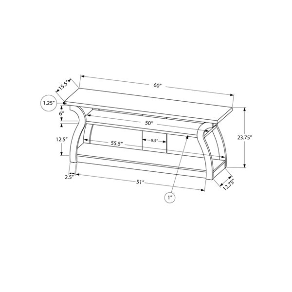 Meuble de télévision taupe foncé de 60 po par Monarch Specialties