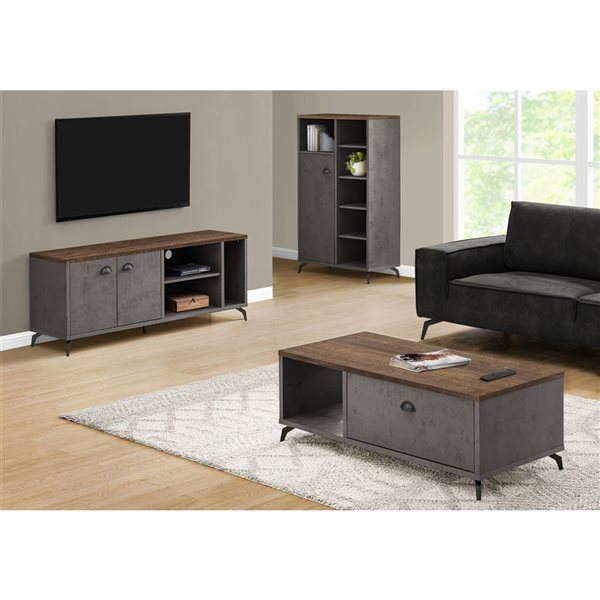 Monarch Specialties 60-in Grey Concrete-look/brown Reclaimed-look TV Stand