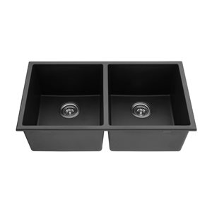 Elegant Stainless Undermount 18-in x 32-in Black Double Equal Bowl Corner Installation Kitchen Sink
