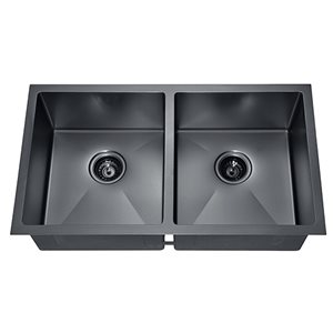 Elegant Stainless Undermount Black Stainless Steel 18-in x 32-in Double Equal Bowl Corner Installation Kitchen Sink