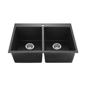 Elegant Stainless Drop-In or Undermount 20-in x 30-in Black Double Equal Bowl 1-Hole Corner Installation Kitchen Sink