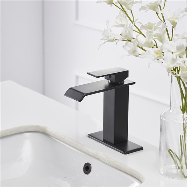 KINWELL Black 1-handle Single Hole Bathroom Sink Faucet with Deck Plate ...