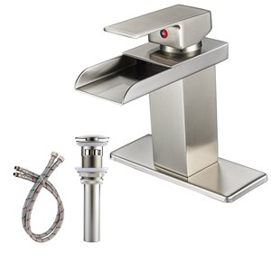 KINWELL Brushed Nickel 1-handle Single Hole Bathroom Sink Faucet Drain and Deck Plate Included
