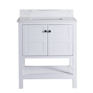 KINWELL 30-in White Single Sink Bathroom Vanity with White Quartz Top