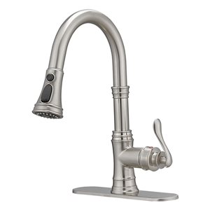 KINWELL 1-handle Deck Mount Pull-down Handle/lever Residential Kitchen Faucet (Deck Plate Included) - Brushed Nickel